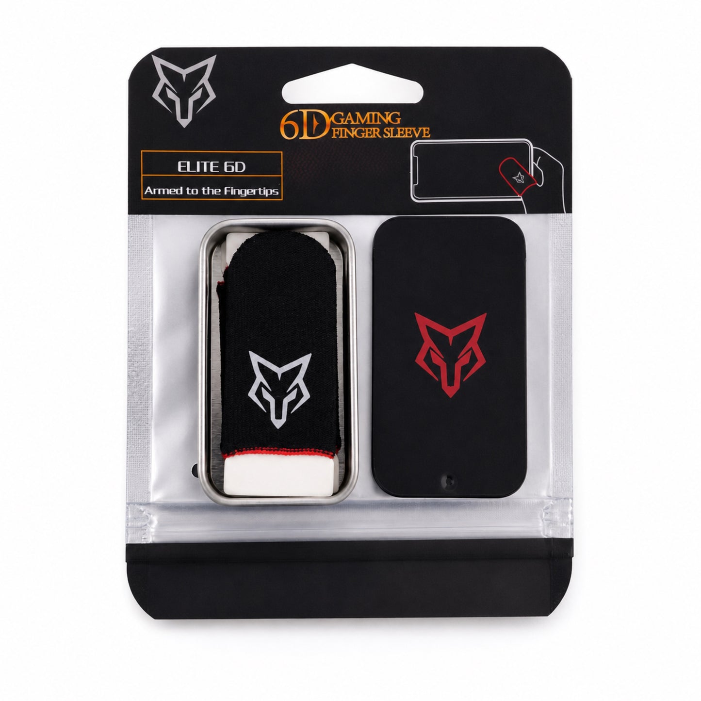 (Red) Sarafox V6 Finger Sleeves with Storage Tin — 2 Pairs